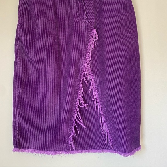 Vintage Corduroy Purple Frayed-Hem Pencil Skirt 100% Cotton - Picture 2 of 9